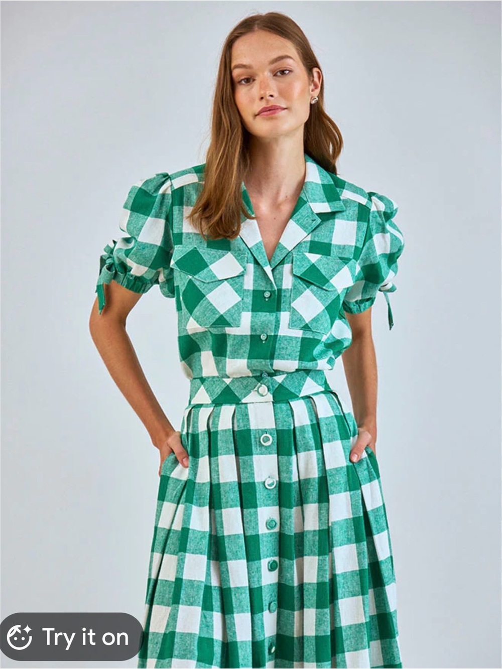 Euc HUNTER BELL landon top in emerald check M